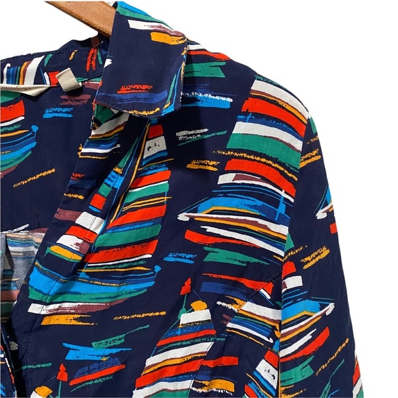 Soft Surroundings Sail Away blouse Sail Boat Button front long sleeves Medium - Picture 4 of 9